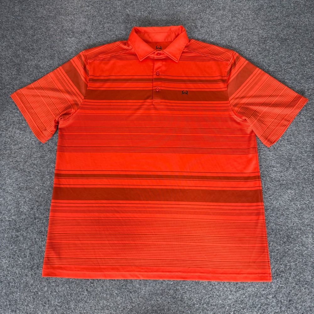 Cinch Mens L Orange Striped Performance Polo Shirt Short Sleeve Western Stretch